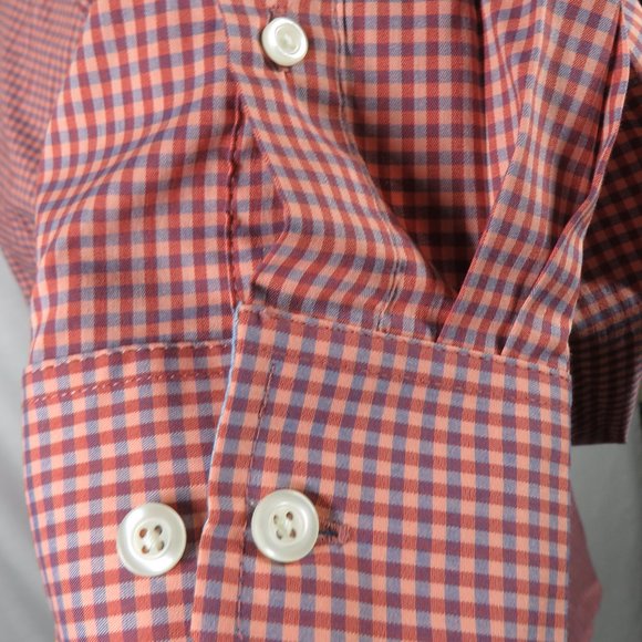 Izod Sportflex Men's Size M Red Blue Gingham Check Non-Iron Long Sleeve Shirt - Picture 5 of 11